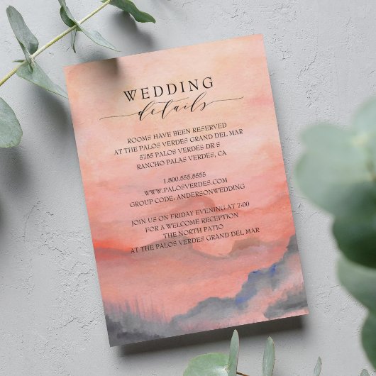 Watercolor Mountain Rustic Sunset Wedding Details Begleitkarte