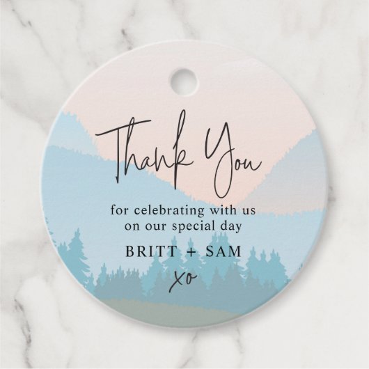 Watercolor Mountain Scene Outdoor Wedding Geschenkanhänger (Vorderseite)