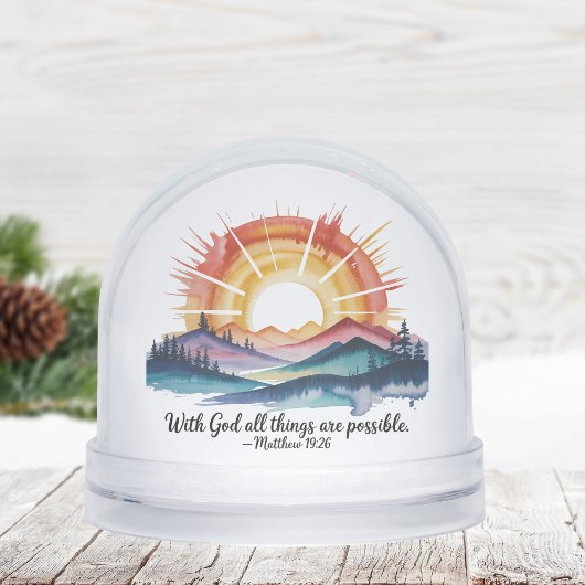 Watercolor Mountain Sunrise Bible Verse Schneekugeln