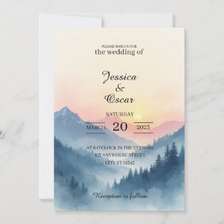 Watercolor Mountain Sunrise Wedding Invitation Einladung