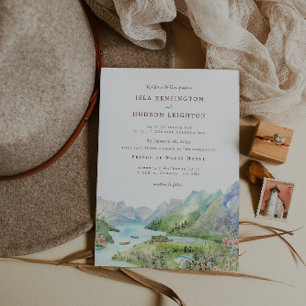 Watercolor Mountain Waterton Lakes Hochzeit Einladung