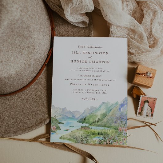 Watercolor Mountain | Waterton Lakes Wedding Einladung