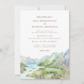 Watercolor Mountain | Waterton Lakes Wedding Einladung (Vorderseite)