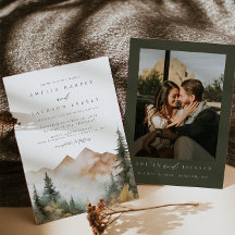 Watercolor Mountain Wedding Invitation
