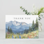 Watercolor Mountain Wildflower Funeral Photo Dankeskarte (Stehend Vorderseite)