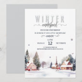 Watercolor Mountain Winter onederland 1st birthday Einladung (Vorne/Hinten)