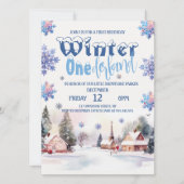 Watercolor Mountain Winter Wunderland für Junge Einladung (Vorderseite)