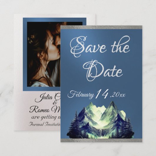 Watercolor Mountains 2 Blue 2 Save The Date (Vorne/Hinten)