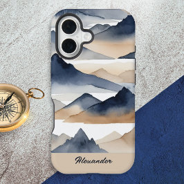 Watercolor Mountains Personalized Name iPhone 16 Hülle