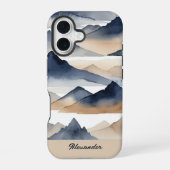 Watercolor Mountains Personalized Name iPhone 16 Hülle (Rückseite)