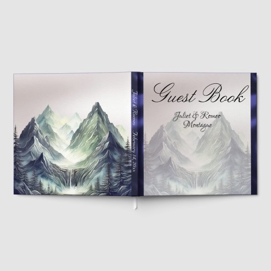 Watercolor Mountains Wedding Large Gästebuch (Voll)