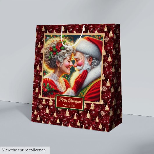 Watercolor Mr & Mrs Claus Holiday Weihnachtsbag Mittlere Geschenktüte