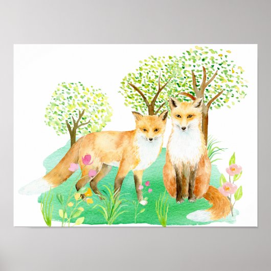 Watercolor Mr. und Mrs. Fox Poster (Vorne)