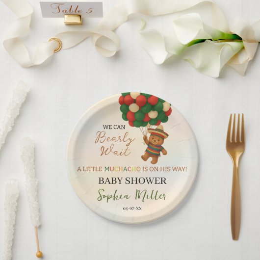 Watercolor Muchacho Mexican Bear Baby Shower Pappteller (Hochzeit)