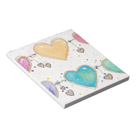 Watercolor multicolor hearts notepad  notizblock (angewinkelt)