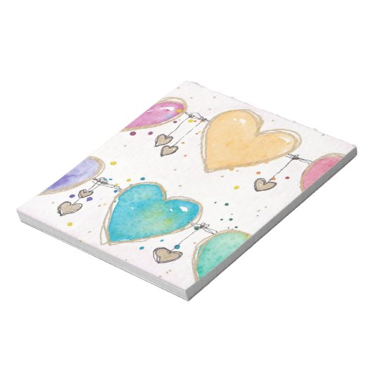 Watercolor multicolor hearts notepad notizblock (Rotiert)