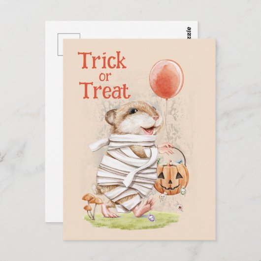 Watercolor Mummy Hamster Halloween Gruß Postkarte (Vorne/Hinten)