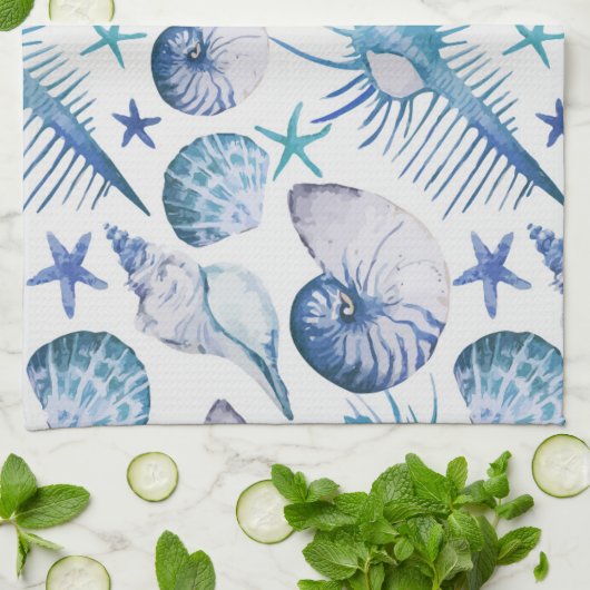 Watercolor-Muscheln Küchentuch (Gefaltet)
