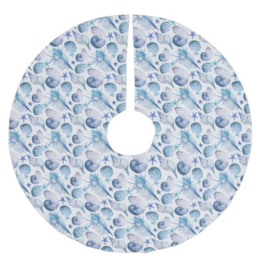 Watercolor-Muscheln Polyester Weihnachtsbaumdecke (Vorderseite)