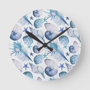 Watercolor-Muscheln Runde Wanduhr