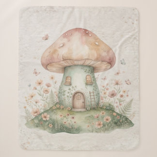 Watercolor Mushroom Blanket for Kids, Cute Woodlan Sherpadecke