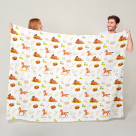 Watercolor Muster Pferde Pferde Hufeisen Äpfel Fleecedecke