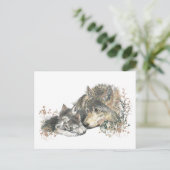 Watercolor Mutter Wolf & Cubs Art Postkarte (Stehend Vorderseite)