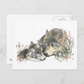 Watercolor Mutter Wolf & Cubs Art Postkarte (Vorne/Hinten)