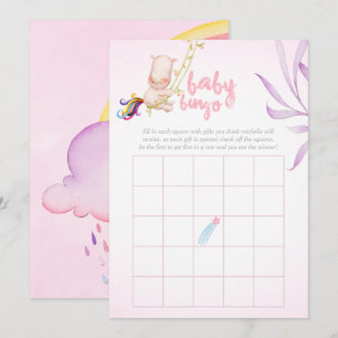Watercolor-Nashorn-Einhorn-Baby-Mädchen-Shower-Bin Einladung