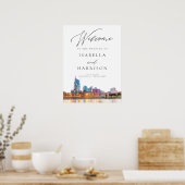 Watercolor Nashville Skyline Wedding Welcome Sign Poster (Küche)
