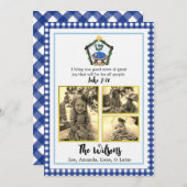 Watercolor Nativity Blue Karierte Weihnachtskarte Ankündigung (Vorne/Hinten)