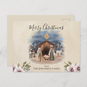 Watercolor Nativity Scene Feiertagspostkarte
