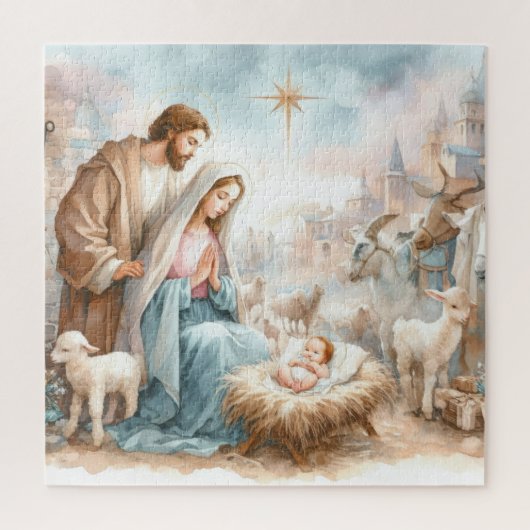 Watercolor Nativity Scene Puzzle (Vertikal)