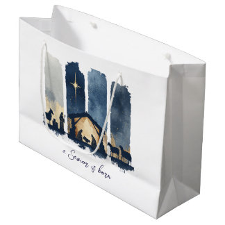 Watercolor Nativity Scene Religious Christmas Große Geschenktüte