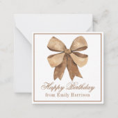 Watercolor Natural Burlap Bow Mitteilungskarte (Vorderseite)