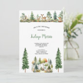 WATERCOLOR NATURAL Woodland WALD BabyDUSCHE Einladung (Stehend Vorderseite)