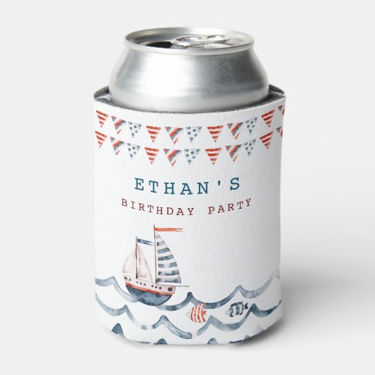 Watercolor Nautic Birthday Party Dosenkühler (Kanne Vorderseite)