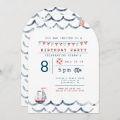 Watercolor Nautic Birthday Party Einladung (Vorne/Hinten)