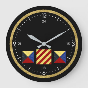 Watercolor Nautical Maritime Signal Flag Monogram Große Wanduhr