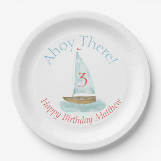 Watercolor Nautical Sailboat Birthday  Pappteller