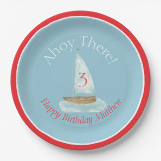 Watercolor Nautical Sailboat Birthday  Pappteller