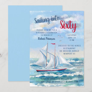 Watercolor-Nautische-Segelyacht-Sechzigster-Geburt Einladung