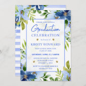 Watercolor Navy & Baby Blue Blume Abschluss Einladung (Vorne/Hinten)