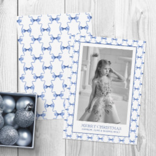 Watercolor Navy Blue Bows Weihnachts-Foto Feiertagskarte
