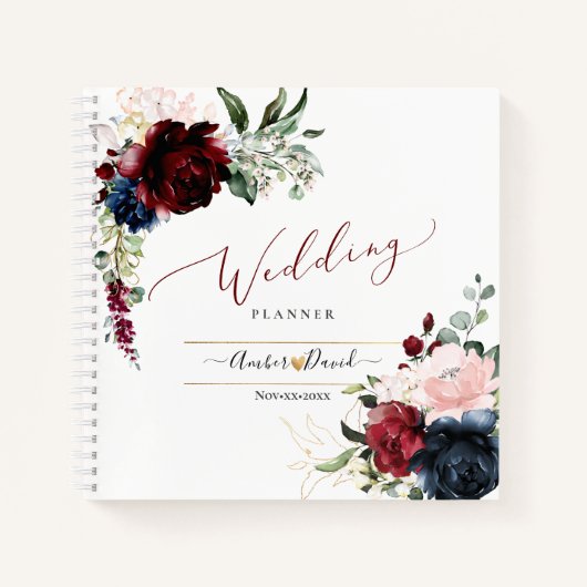 WATERCOLOR NAVY BLUE BURGUNDY WEDING PLANNER NOTIZBLOCK (Vorderseite)