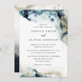 Watercolor Navy Blue & Gold Hochzeit Einladung (Vorne/Hinten)
