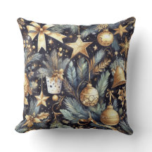 Watercolor Navy Blue Gold Weihnachtsmotifs Urlaub