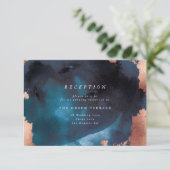 Watercolor Navy Blue Moody Rose Gold Wedding Begleitkarte (Stehend Vorderseite)