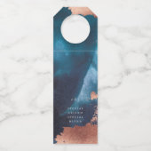 Watercolor Navy Blue Moody Rose Gold Wedding Flaschenanhänger (Vorderseite)