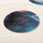 Watercolor Navy Blue Moody Rose Gold Wedding Runder Pappuntersetzer (Angewinkelt)